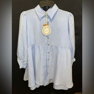 Umgee Snow Washed Tiered Top in Light Denim